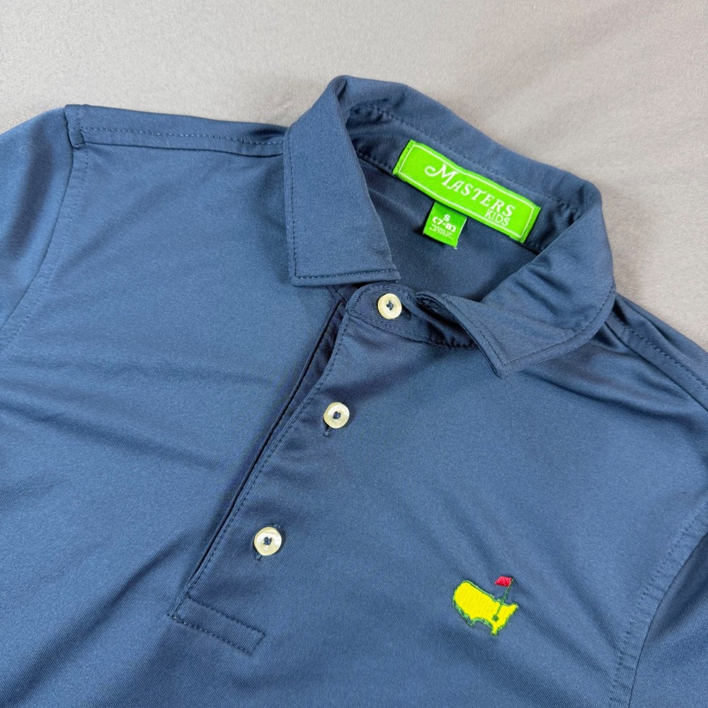 Masters Kids Golf Polo Shirt Navy Blue Short Sleeve Logo Small 7-8